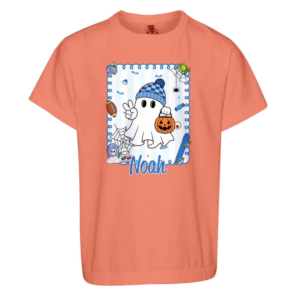 Personalized Halloween T-Shirt for Boys & Girls - Custom Name Ghost Pumpkin Shirt - Halloween Gift for Kids