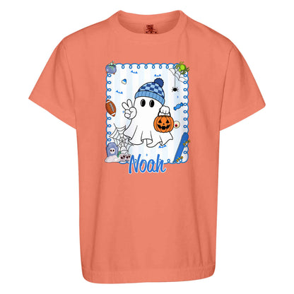 Personalized Halloween T-Shirt for Boys & Girls - Custom Name Ghost Pumpkin Shirt - Halloween Gift for Kids