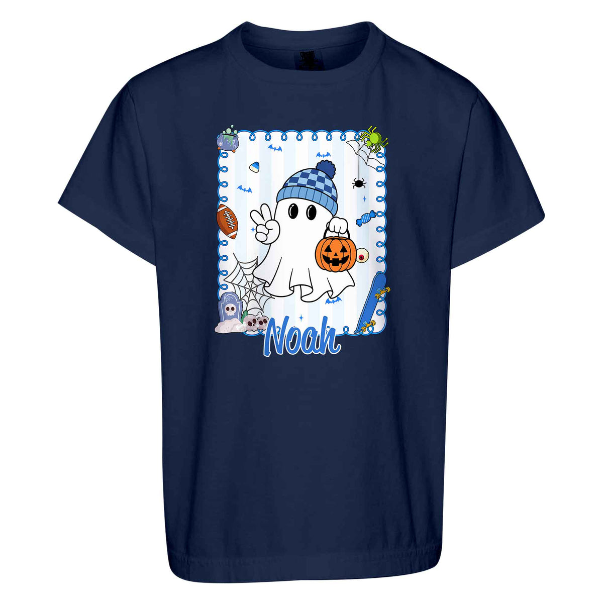 Personalized Halloween T-Shirt for Boys & Girls - Custom Name Ghost Pumpkin Shirt - Halloween Gift for Kids