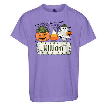 Personalized Halloween Kids Shirt - Custom Name Pumpkin Ghost T-Shirt - Cute Spooky Halloween Outfit for Kids