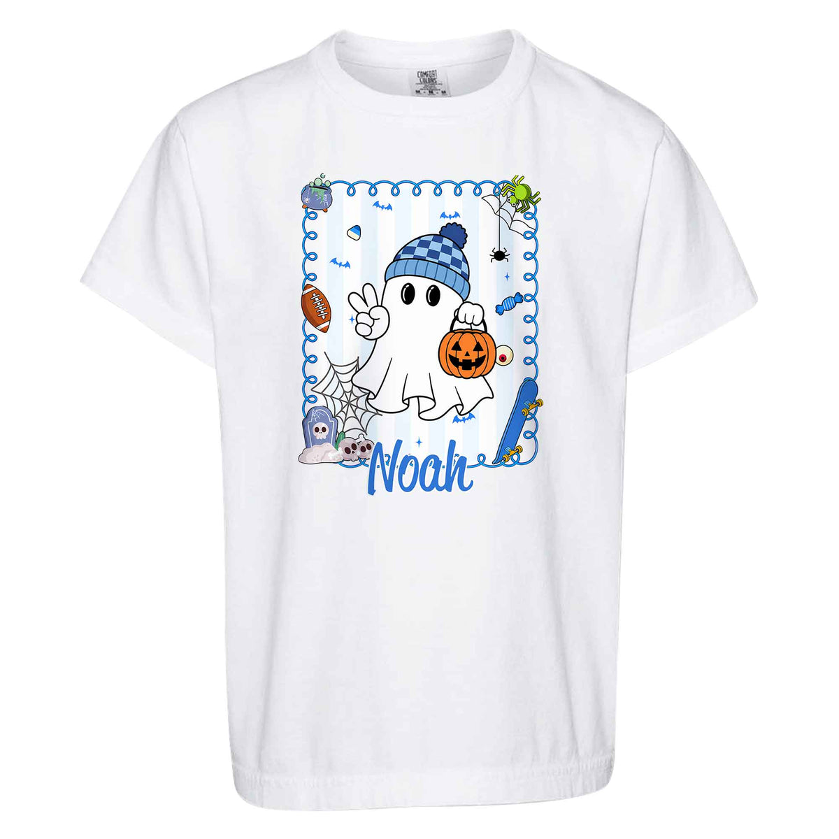 Personalized Halloween T-Shirt for Boys & Girls - Custom Name Ghost Pumpkin Shirt - Halloween Gift for Kids