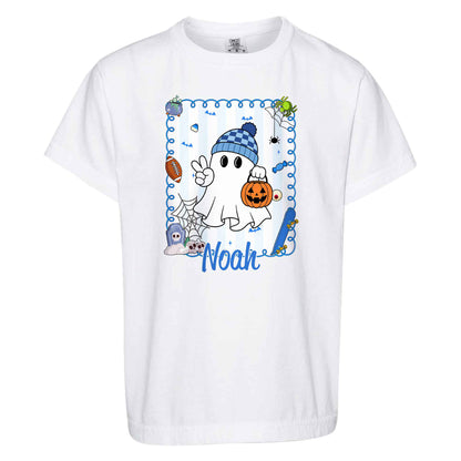 Personalized Halloween T-Shirt for Boys & Girls - Custom Name Ghost Pumpkin Shirt - Halloween Gift for Kids