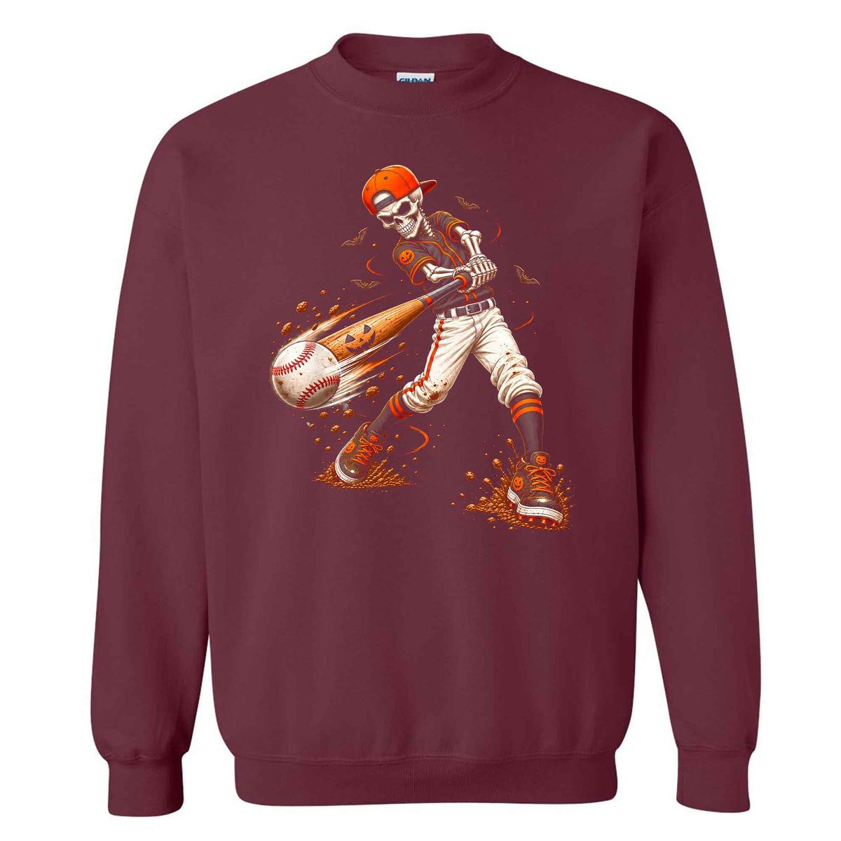 Baseball Skeleton Graphic Halloween Sweatshirt, Spooky Baseball Player Shirt, Funny Halloween Gift