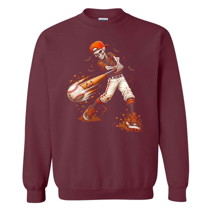 Baseball Skeleton Graphic Halloween Sweatshirt, Spooky Baseball Player Shirt, Funny Halloween Gift