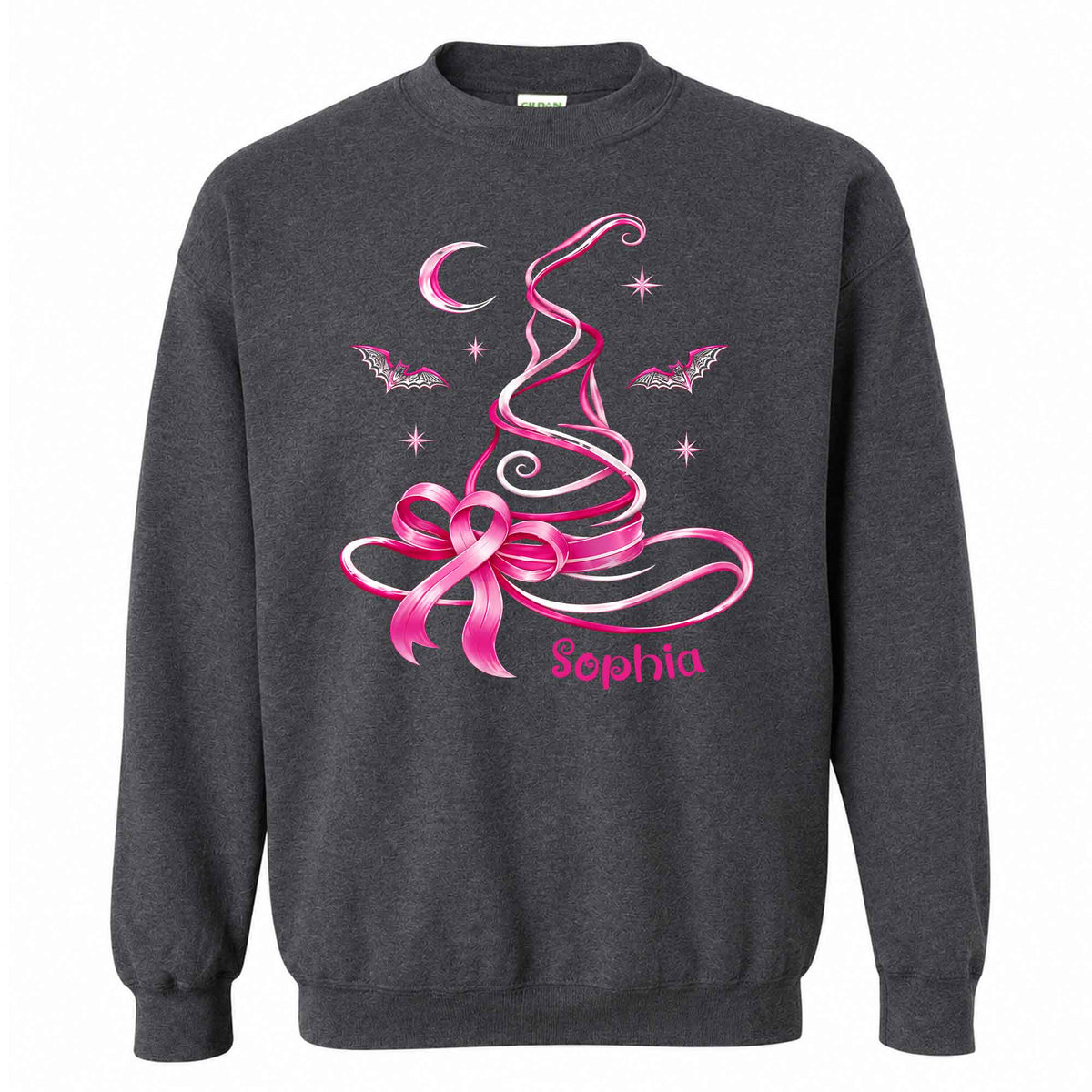 Personalized Breast Cancer Awareness Halloween Sweatshirt, Pink Ribbon Witch Hat Gift For Her, Family