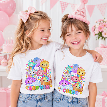 Personalized Dumpling Squish Birthday T-Shirt, Custom Squish Party Shirt For Kid, Birthday Girl Graphic Tee