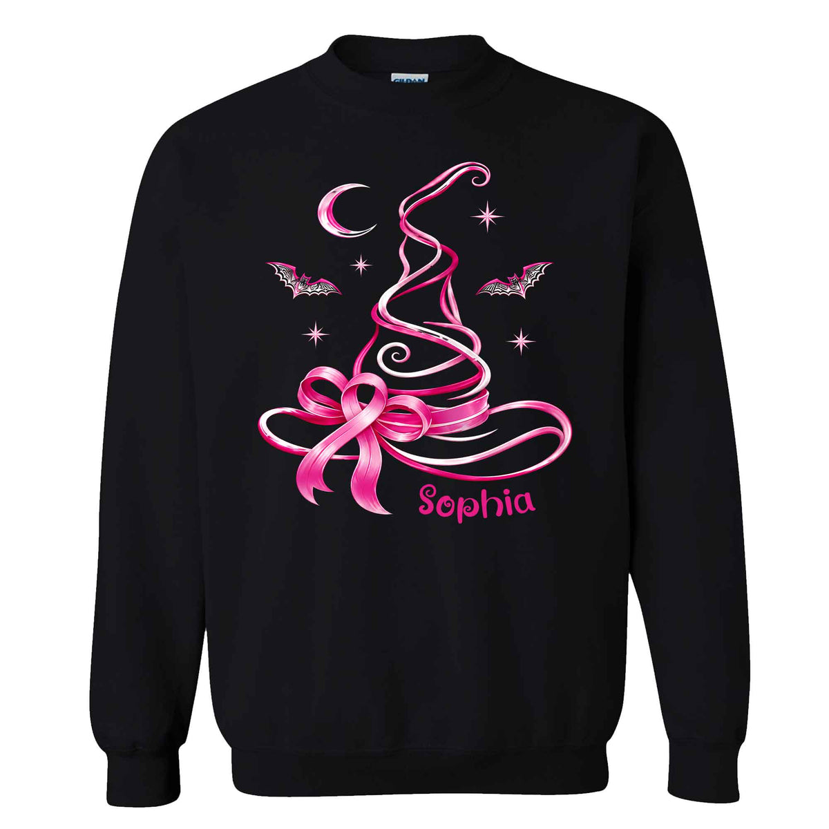 Personalized Breast Cancer Awareness Halloween Sweatshirt, Pink Ribbon Witch Hat Gift For Her, Family