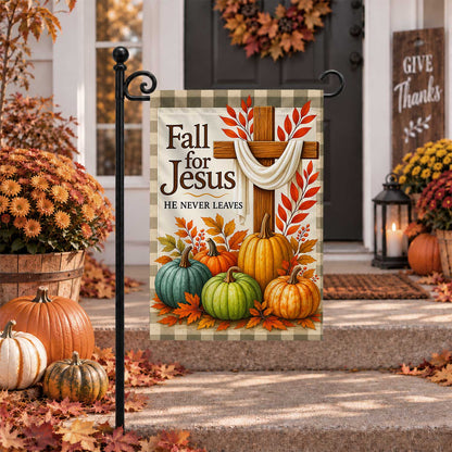Give Thanks Fall Garden Flag, Rustic Cross Pumpkin Thanksgiving Yard Flag, Autumn Outdoor Decor