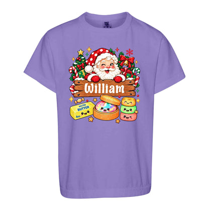 Personalized Squishy Christmas Shirt, Custom Name Santa Graphic Tee, Christmas Gift for Kids