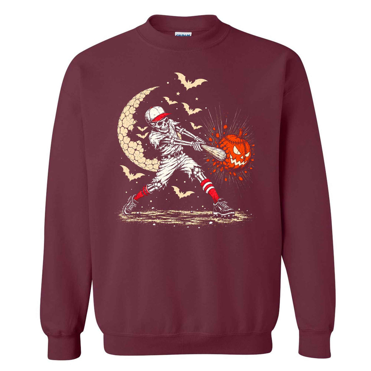 Baseball Skeleton Graphic Halloween Sweatshirt, Spooky Baseball Player Shirt, Funny Halloween Gift