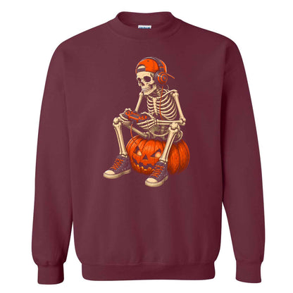 Skeleton Gamer Halloween Sweatshirt, Boys Pumpkin Gaming Shirt, Funny Halloween Gift