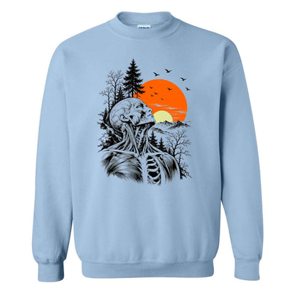 Anatomical Skeleton Sunset Shirt, Vintage Mountain Nature T-Shirt, Gothic Art Gift for Men Women