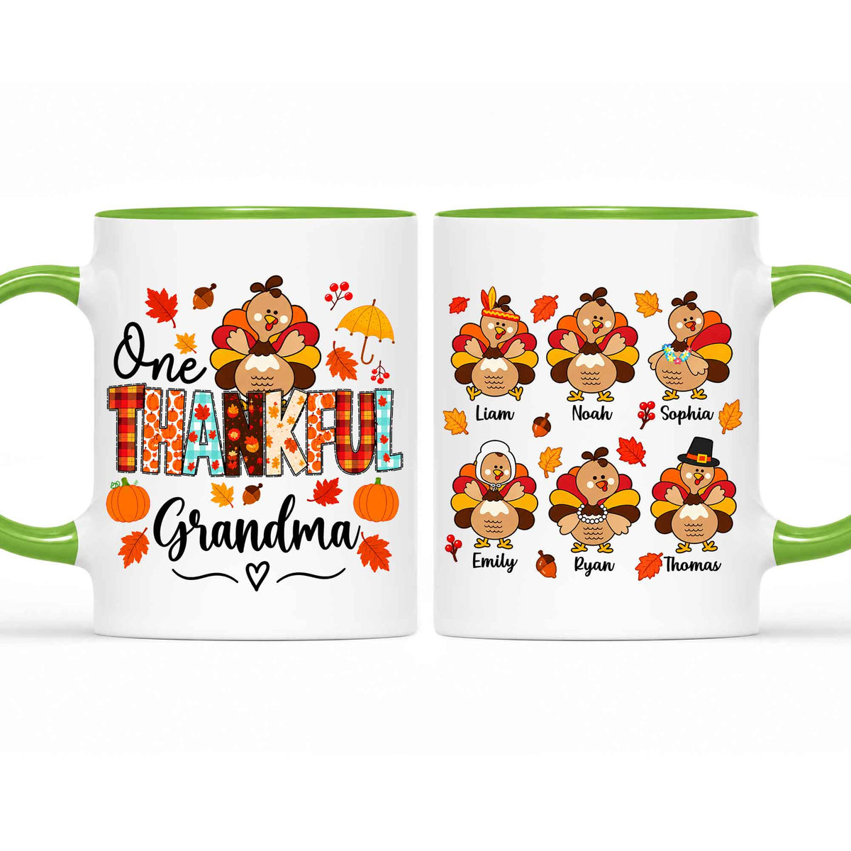 Personalized Thanksgiving Mug - One Thankful Grandma Turkey Mug - Thanksgiving Gift for Family