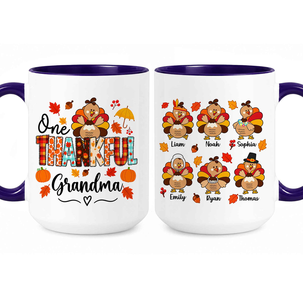 Personalized Thanksgiving Mug - One Thankful Grandma Turkey Mug - Thanksgiving Gift for Family