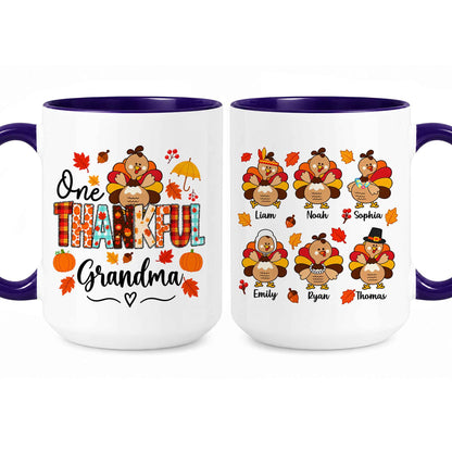 Personalized Thanksgiving Mug - One Thankful Grandma Turkey Mug - Thanksgiving Gift for Family
