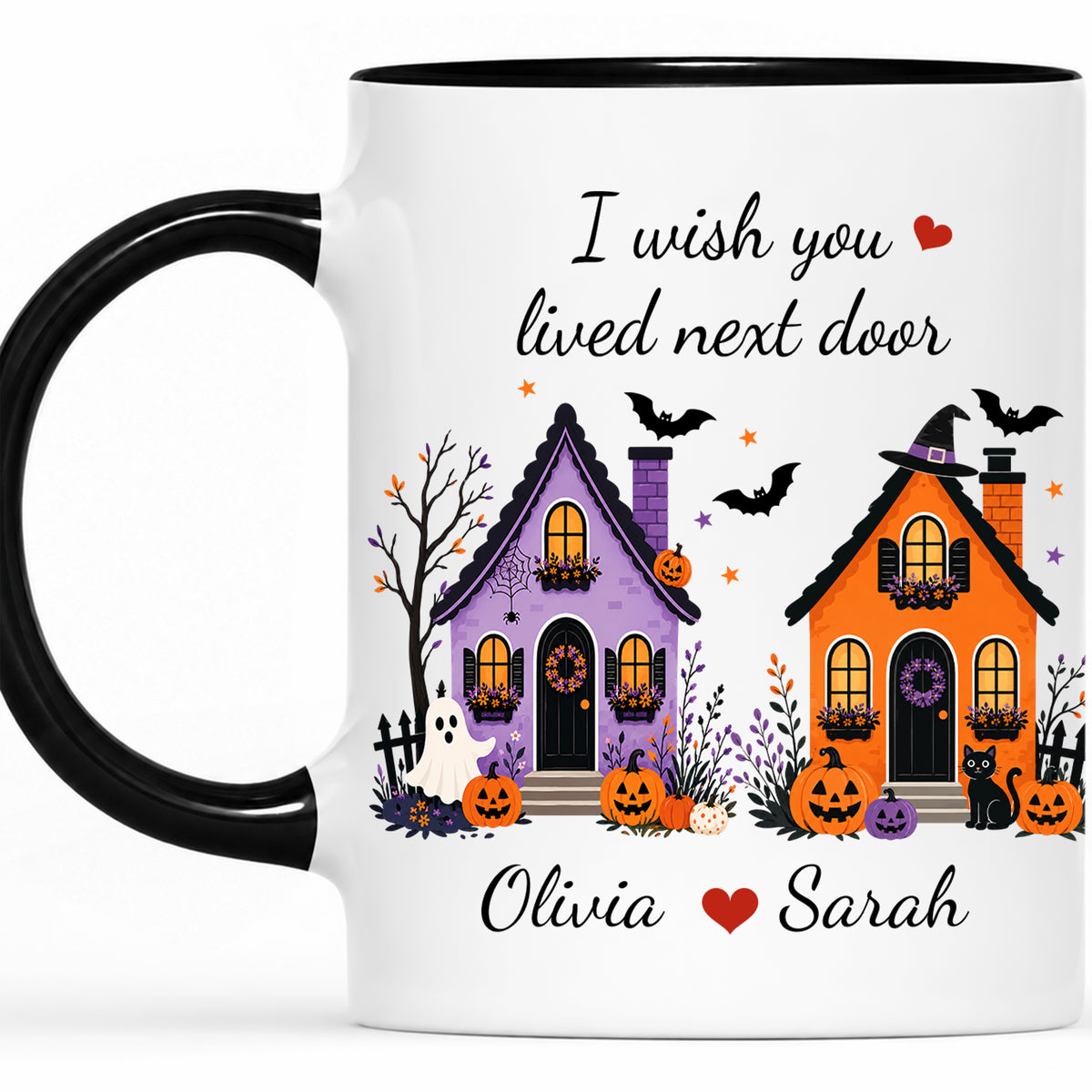 Personalized Halloween Bestie Mug - I Wish You Lived Next Door Accent Mug - Spooky Season Gift for Besties