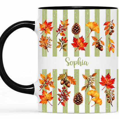 Personalized Fall Mug with Name - Autumn Leaves and Acorns Coffee Cup - Fall Gift for Friends