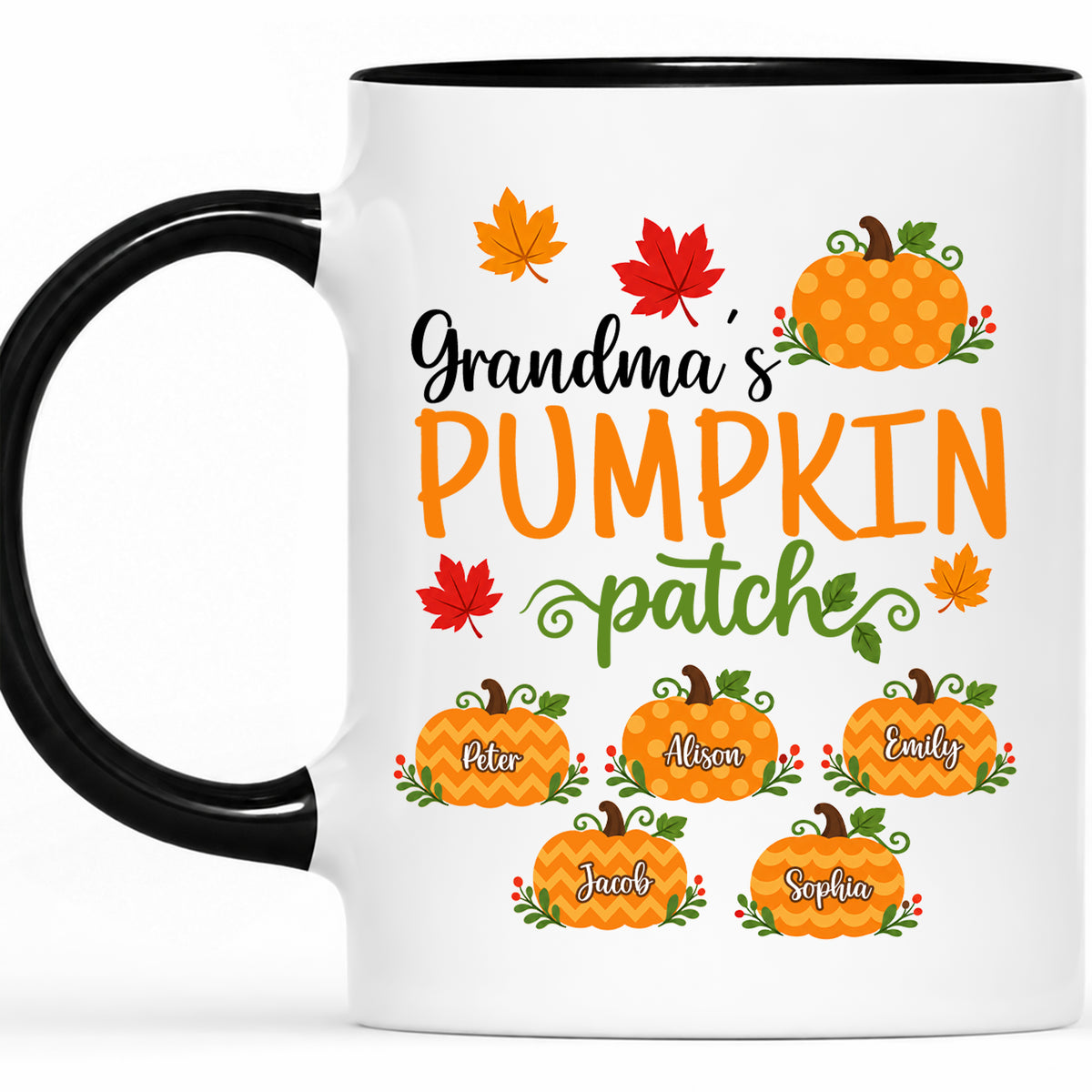 Personalized Thanksgiving Accent Mug - Grandma's Pumpkin Patch Mug - Thanksgiving Gift for Grandma, Mom