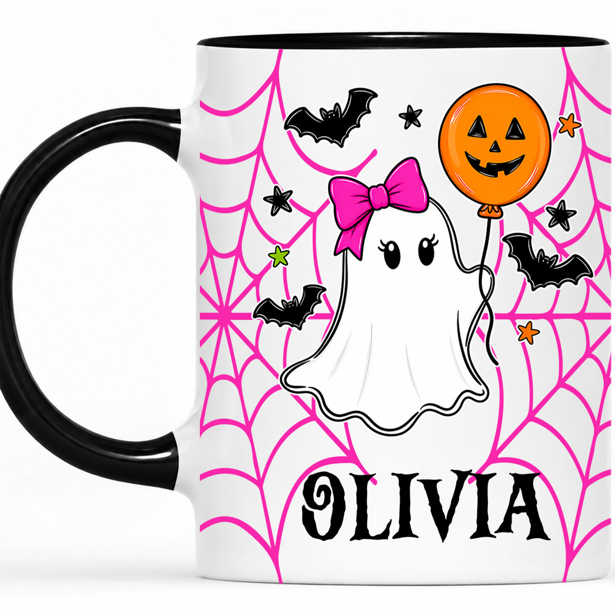 Personalized Halloween Family Mug Set - Custom Name Ghost Accent Mug - Matching Halloween Mugs for Family