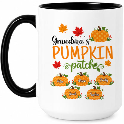 Personalized Thanksgiving Accent Mug - Grandma's Pumpkin Patch Mug - Thanksgiving Gift for Grandma, Mom