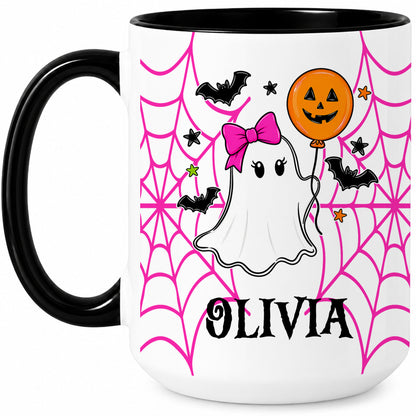 Personalized Halloween Family Mug Set - Custom Name Ghost Accent Mug - Matching Halloween Mugs for Family