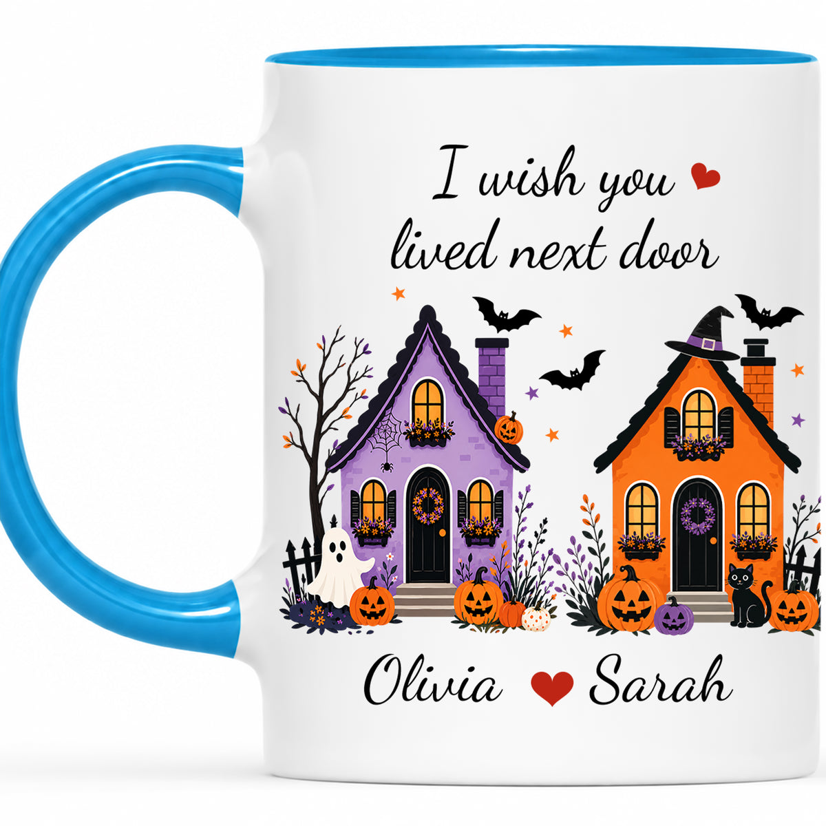 Personalized Halloween Bestie Mug - I Wish You Lived Next Door Accent Mug - Spooky Season Gift for Besties