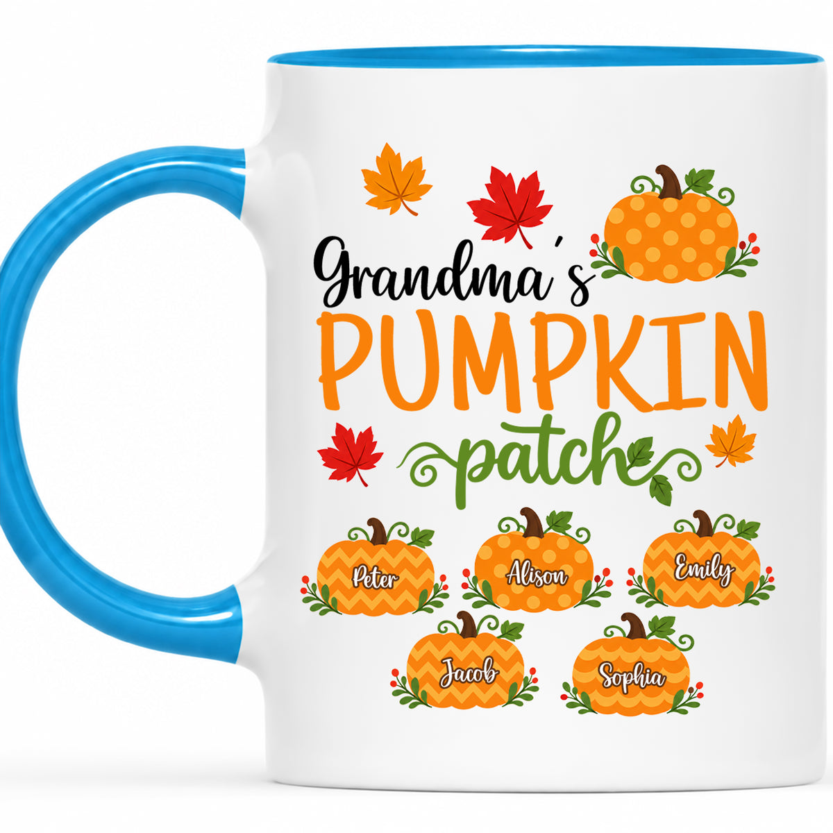 Personalized Thanksgiving Accent Mug - Grandma's Pumpkin Patch Mug - Thanksgiving Gift for Grandma, Mom