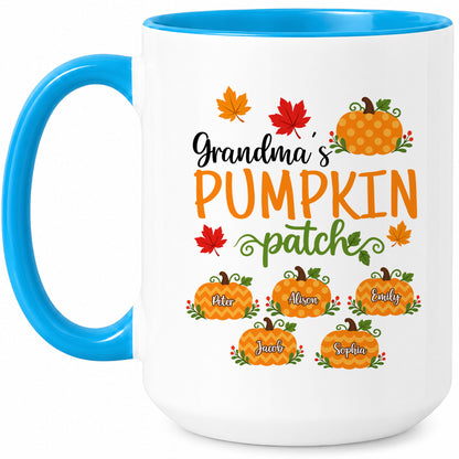 Personalized Thanksgiving Accent Mug - Grandma's Pumpkin Patch Mug - Thanksgiving Gift for Grandma, Mom