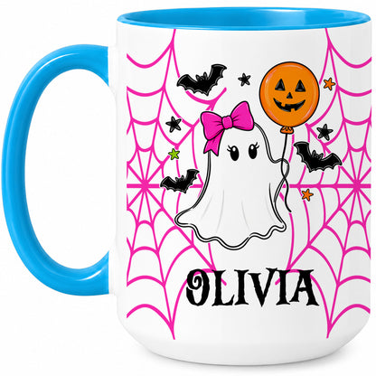Personalized Halloween Family Mug Set - Custom Name Ghost Accent Mug - Matching Halloween Mugs for Family