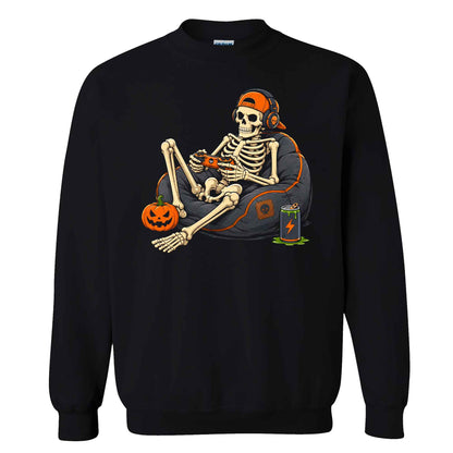 Skeleton Gamer Halloween Sweatshirt, Boys Pumpkin Gaming Shirt, Funny Halloween Gift