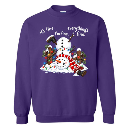 Funny Snowman Christmas Sweatshirt, Everything Is Fine Holiday Graphic Tee, Christmas Gift