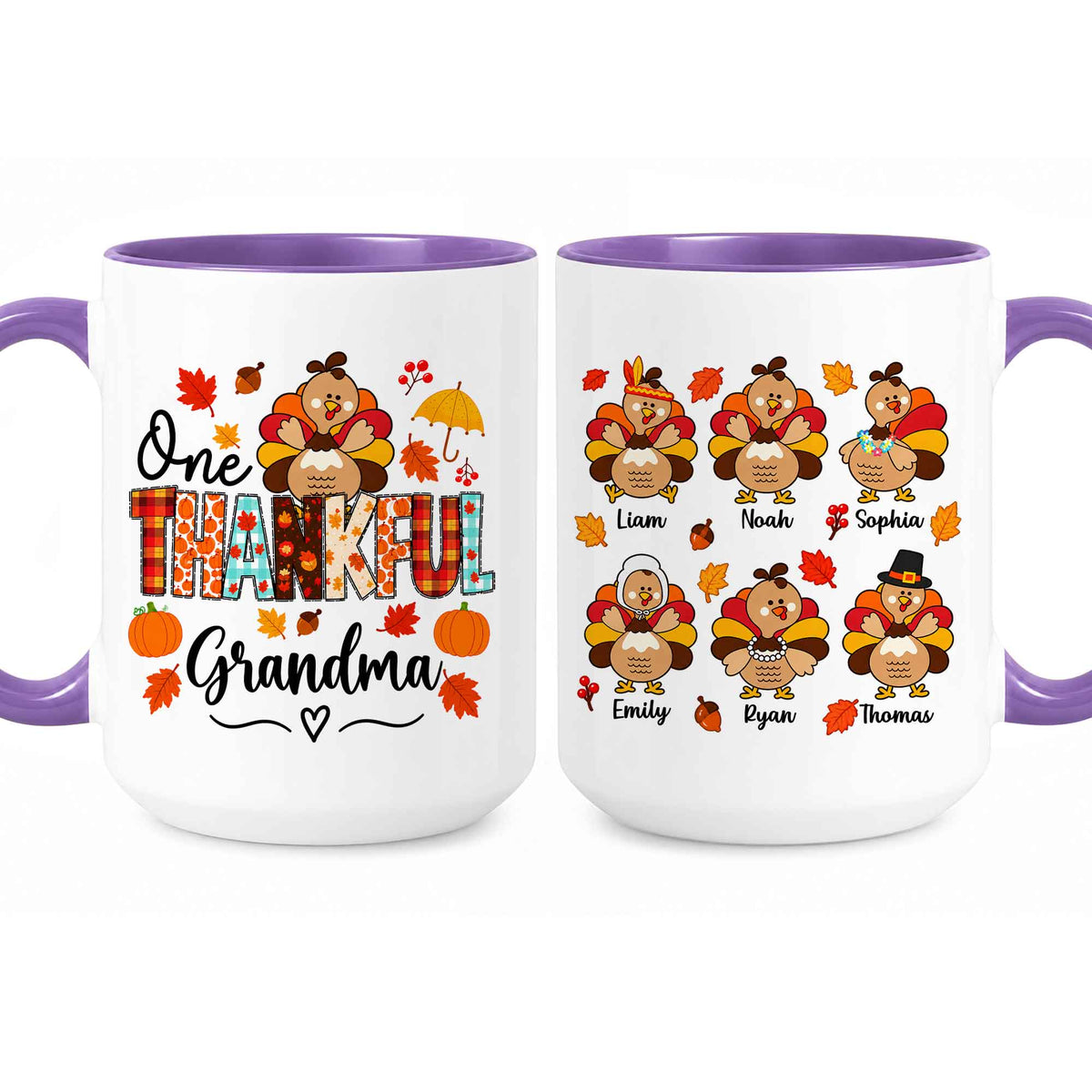 Personalized Thanksgiving Mug - One Thankful Grandma Turkey Mug - Thanksgiving Gift for Family