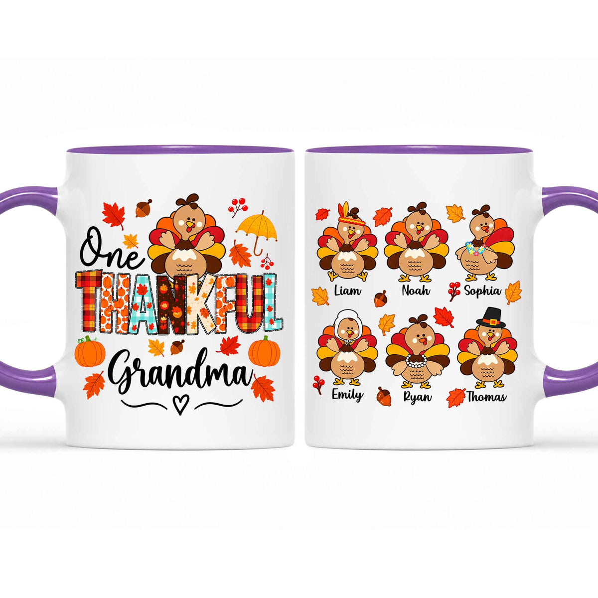 Personalized Thanksgiving Mug - One Thankful Grandma Turkey Mug - Thanksgiving Gift for Family