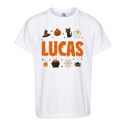 Personalized Halloween Sweatshirt, Custom Name Spooky Ghost Pumpkin, Halloween Gift for Boy & Girl