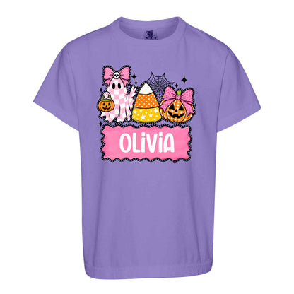 Personalized Halloween Sweatshirt, Custom Name Spooky Ghost Pumpkin, Halloween Gift for Boy & Girl