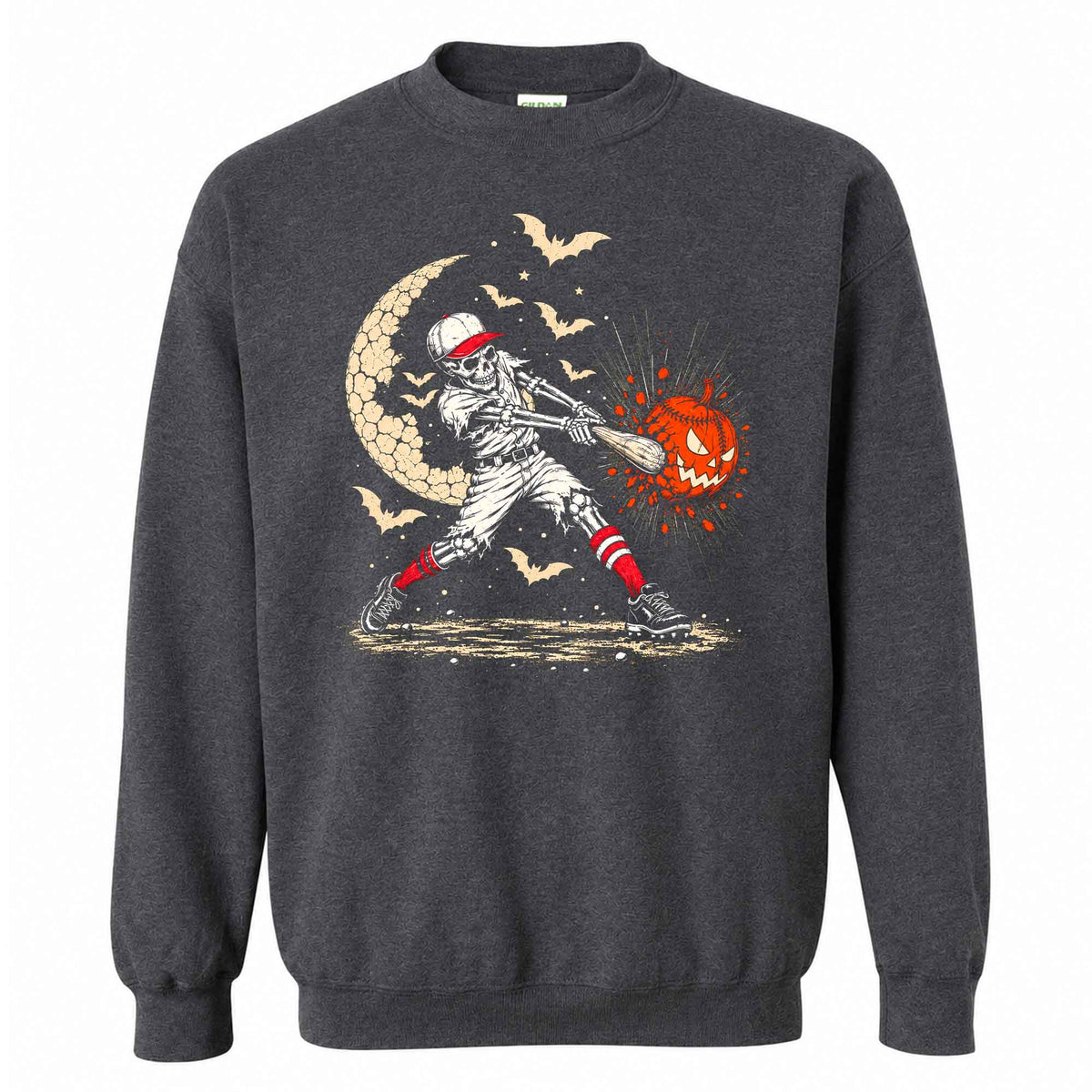 Baseball Skeleton Graphic Halloween Sweatshirt, Spooky Baseball Player Shirt, Funny Halloween Gift