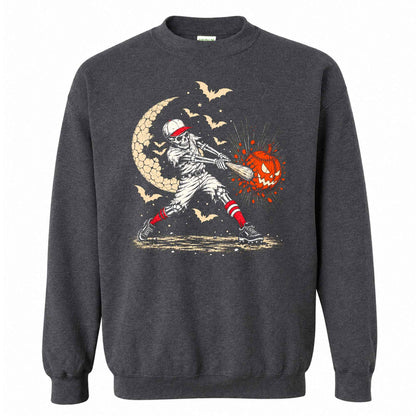 Baseball Skeleton Graphic Halloween Sweatshirt, Spooky Baseball Player Shirt, Funny Halloween Gift