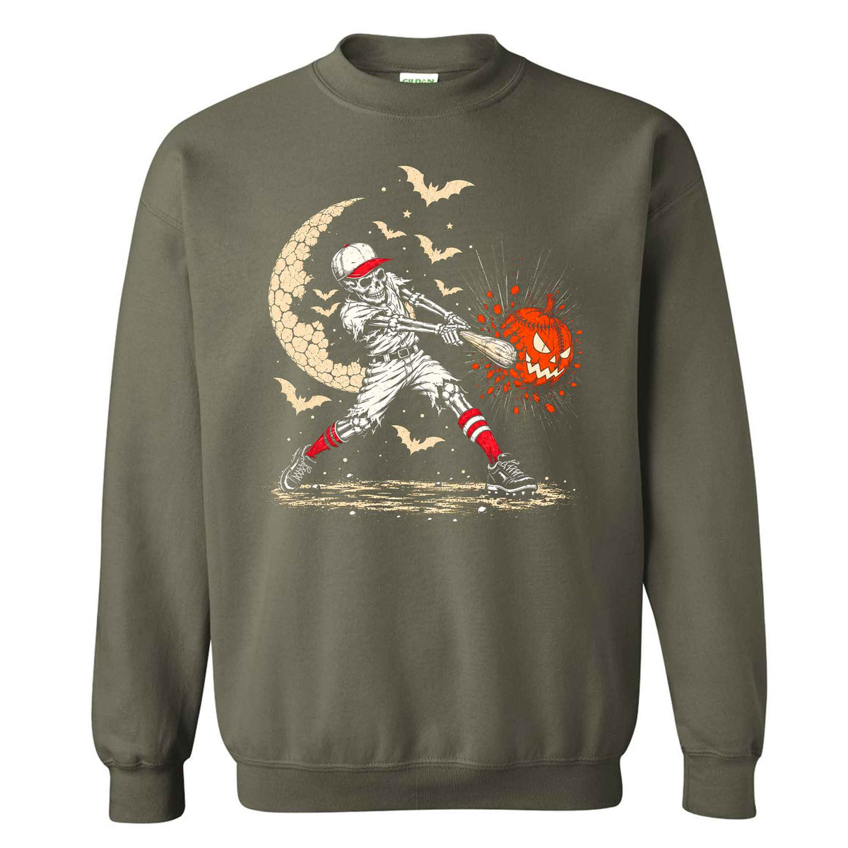 Baseball Skeleton Graphic Halloween Sweatshirt, Spooky Baseball Player Shirt, Funny Halloween Gift