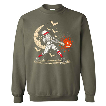 Baseball Skeleton Graphic Halloween Sweatshirt, Spooky Baseball Player Shirt, Funny Halloween Gift