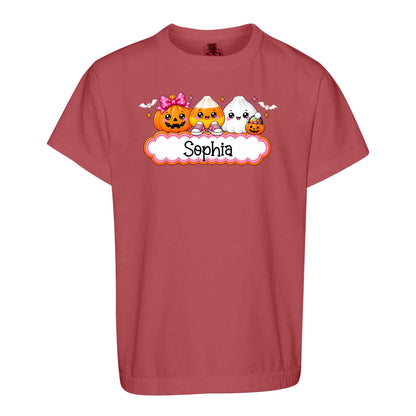 Personalized Halloween Sweatshirt, Custom Name Spooky Ghost Pumpkin, Halloween Gift for Boy & Girl
