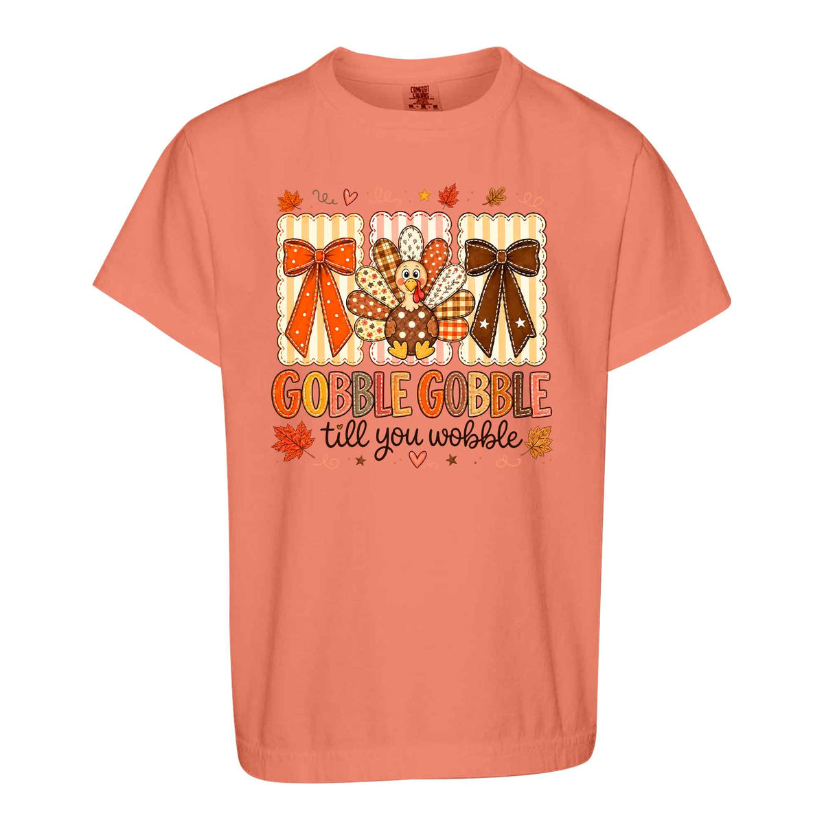Girls Thanksgiving Shirt, Grateful Thankful Blessed Turkey Pumpkin Bow, Fall Gift for Kids & Women