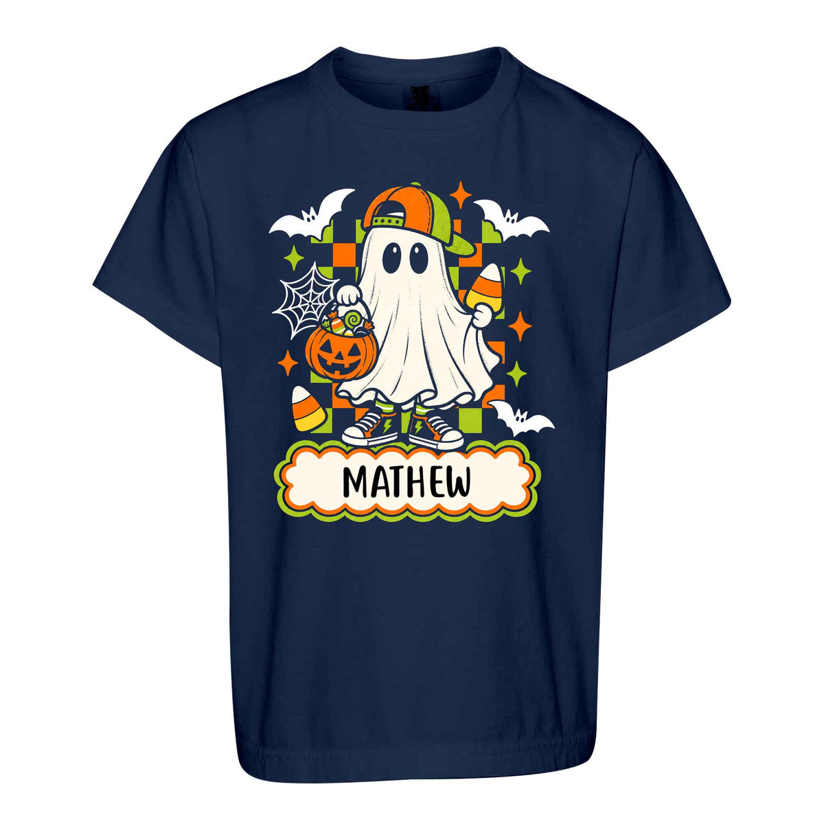 Personalized Halloween Sweatshirt, Custom Name Spooky Ghost Pumpkin, Halloween Gift for Boy & Girl
