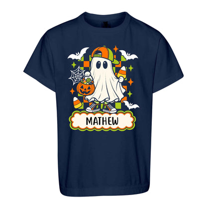 Personalized Halloween Sweatshirt, Custom Name Spooky Ghost Pumpkin, Halloween Gift for Boy & Girl