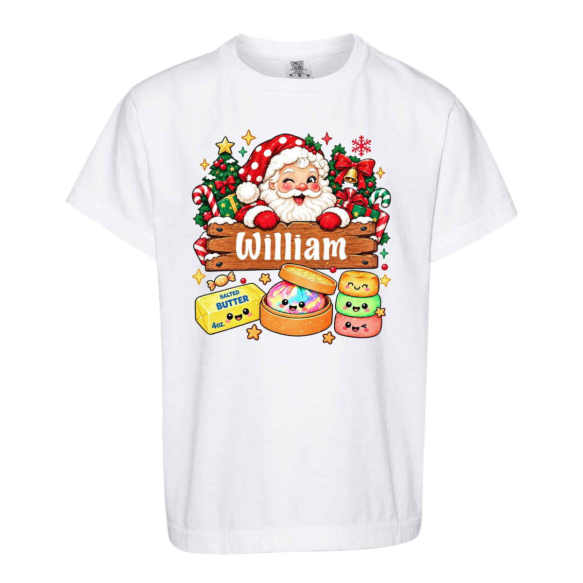 Personalized Squishy Christmas Shirt, Custom Name Santa Graphic Tee, Christmas Gift for Kids