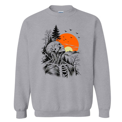 Anatomical Skeleton Sunset Shirt, Vintage Mountain Nature T-Shirt, Gothic Art Gift for Men Women