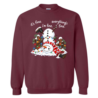 Funny Snowman Christmas Sweatshirt, Everything Is Fine Holiday Graphic Tee, Christmas Gift