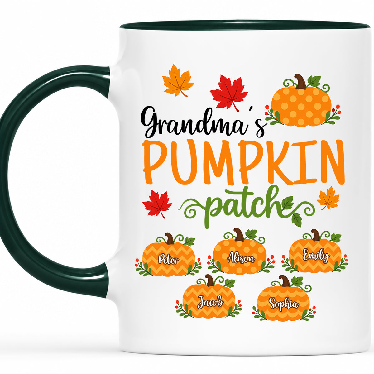 Personalized Thanksgiving Accent Mug - Grandma's Pumpkin Patch Mug - Thanksgiving Gift for Grandma, Mom