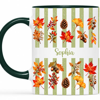 Personalized Fall Mug with Name - Autumn Leaves and Acorns Coffee Cup - Fall Gift for Friends