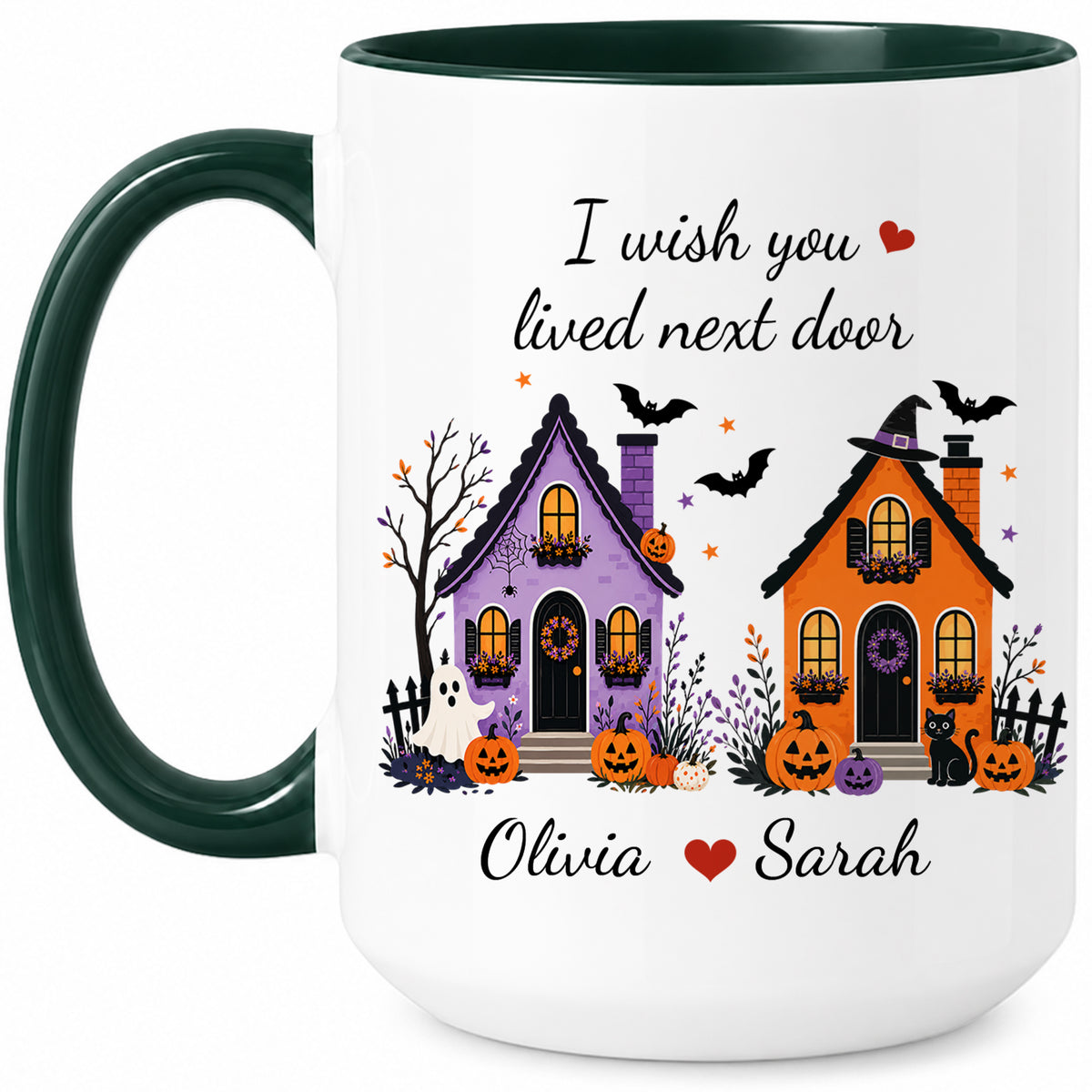 Personalized Halloween Bestie Mug - I Wish You Lived Next Door Accent Mug - Spooky Season Gift for Besties