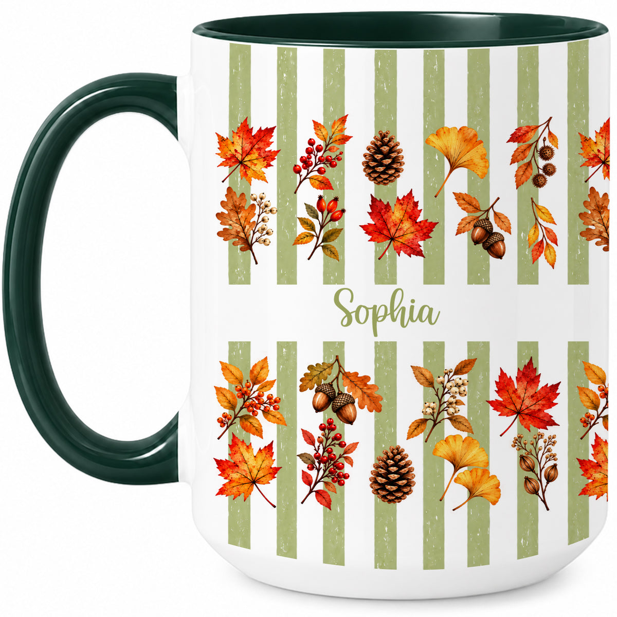 Personalized Fall Mug with Name - Autumn Leaves and Acorns Coffee Cup - Fall Gift for Friends
